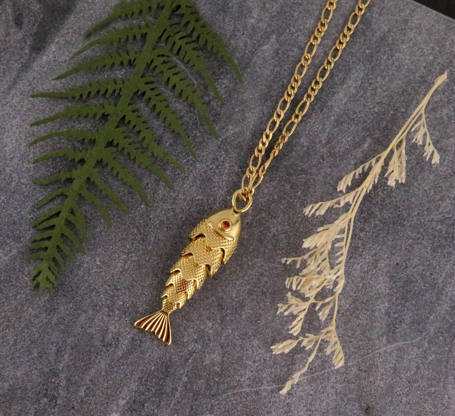 Gold Fish Necklace | Articulated Fish Pendant | Sea Life Necklace | Gold Fish Charm