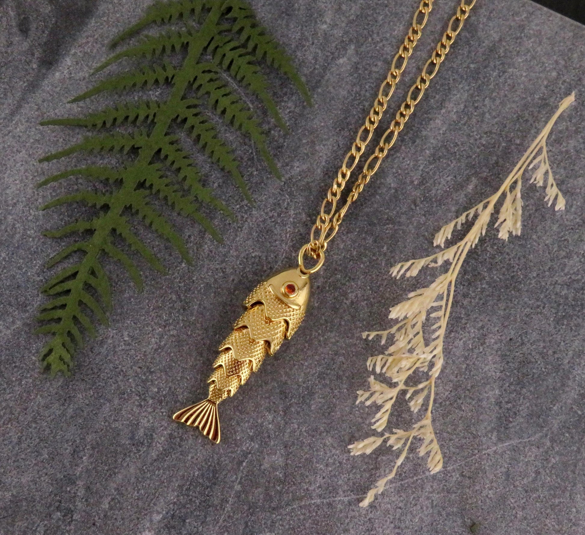 Gold Fish Necklace | Articulated Fish Pendant | Sea Life Necklace | Gold Fish Charm
