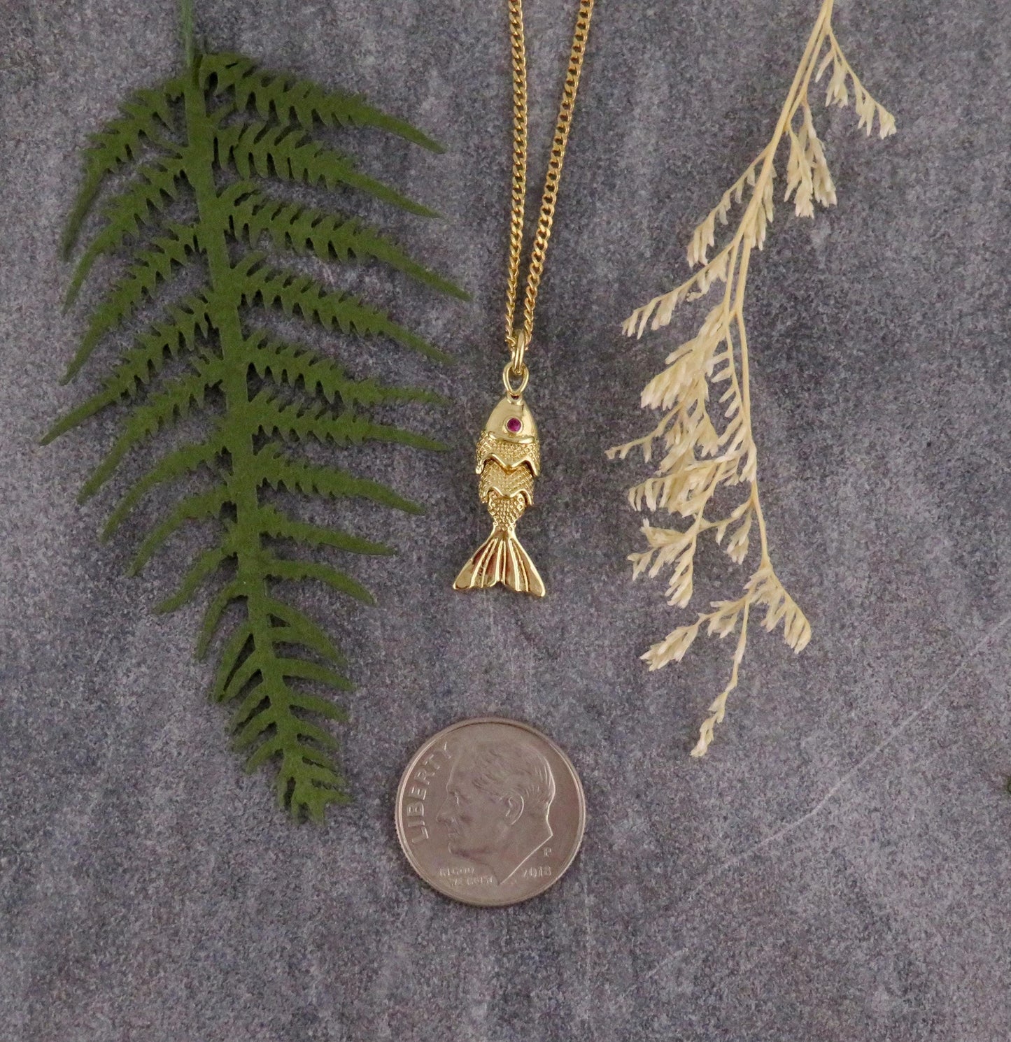 Small Gold Fish Necklace | Articulated Fish Pendant | Sea Life Necklace | Mini Gold Fish Charm