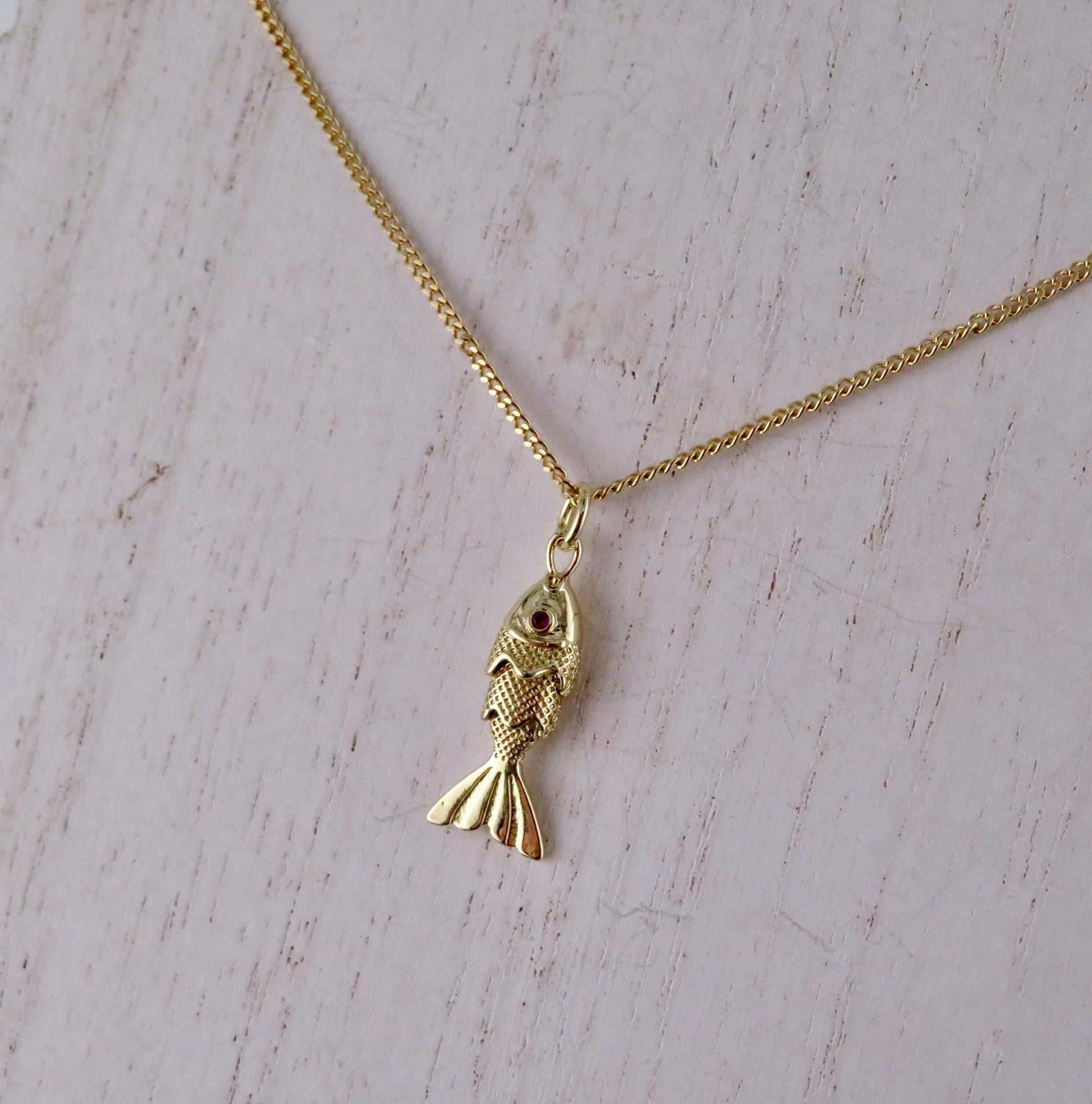 Small Gold Fish Necklace | Articulated Fish Pendant | Sea Life Necklace | Mini Gold Fish Charm