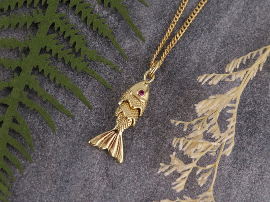 Small Gold Fish Necklace | Articulated Fish Pendant | Sea Life Necklace | Mini Gold Fish Charm