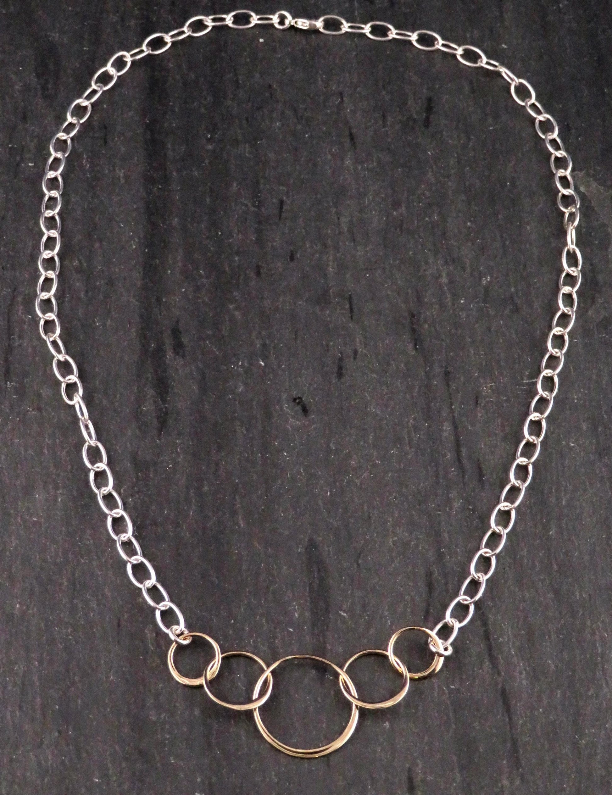 Mixed Metal Necklace | Gold Rings Necklace | Five Circles Necklace | Two Tone Links Necklace