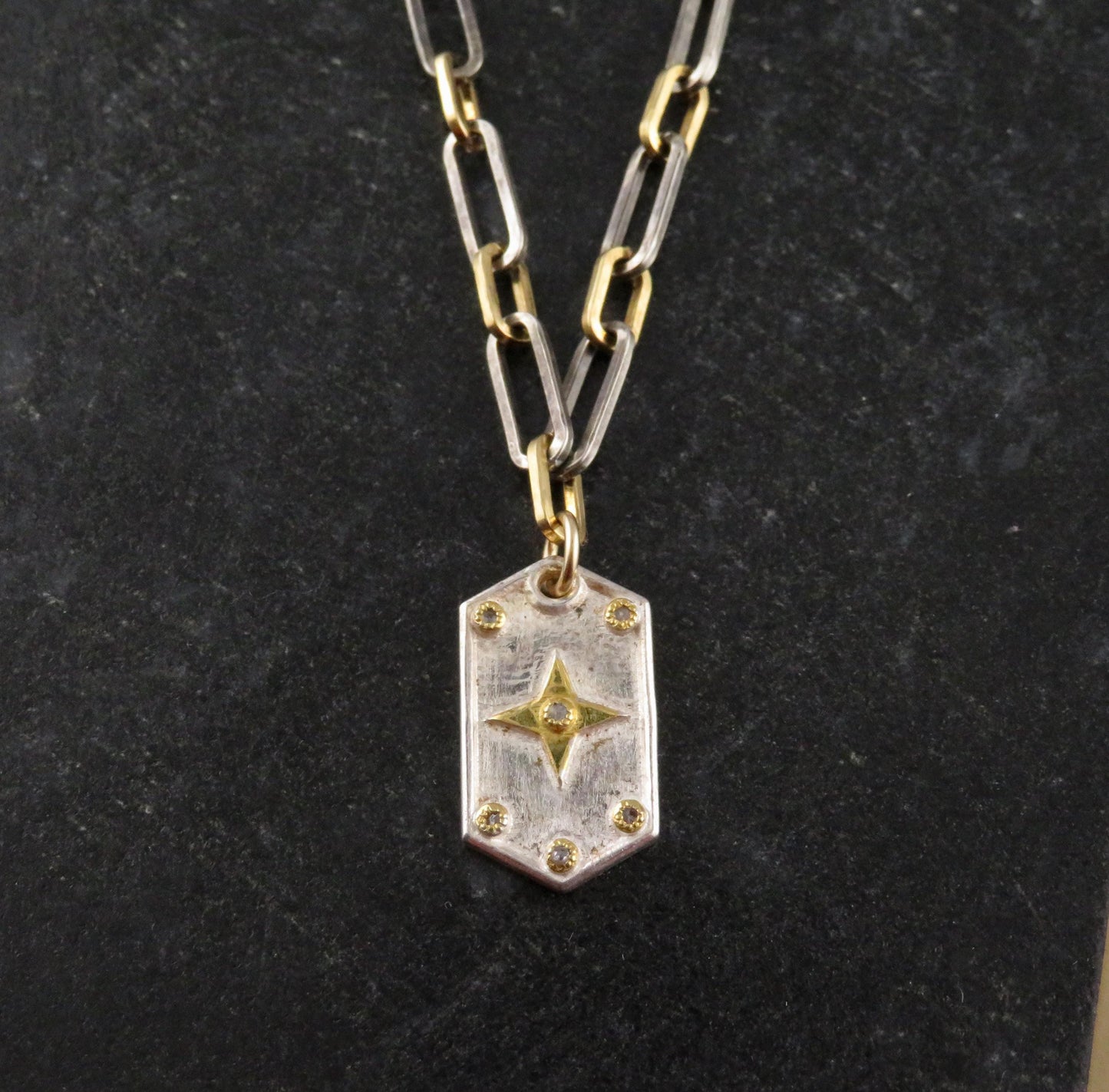 Mixed Metal Medallion | Gold Silver Necklace | Two Tone Tag Necklace | Contrast Pendant