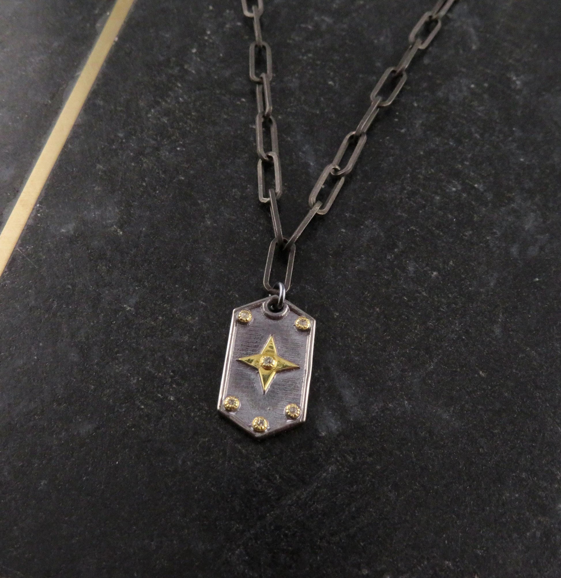 Mixed Metal Medallion | Gold Silver Necklace | Two Tone Tag Necklace | Contrast Pendant