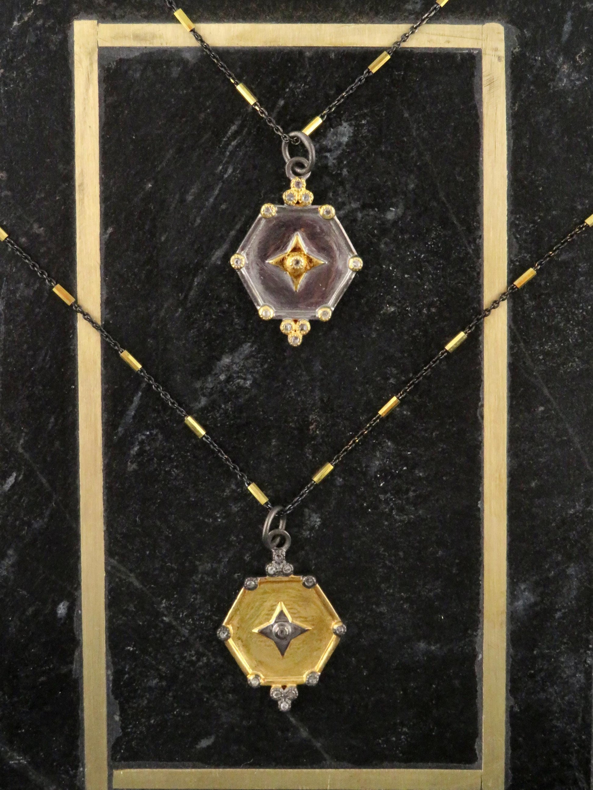 Mixed Metal Medallion | Gold Silver Necklace | Two Tone Geometric Necklace | Diamond Gold Medallion Necklace