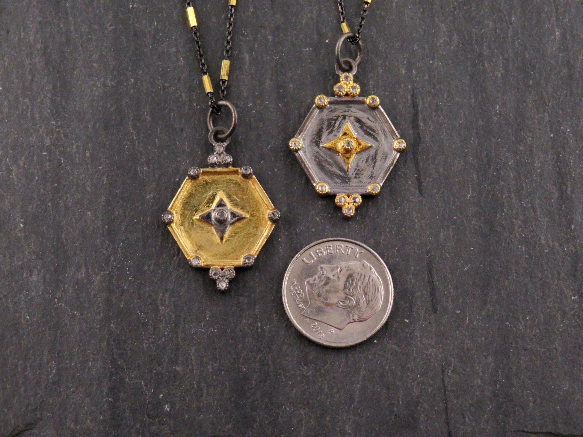Mixed Metal Medallion | Gold Silver Necklace | Two Tone Geometric Necklace | Diamond Gold Medallion Necklace