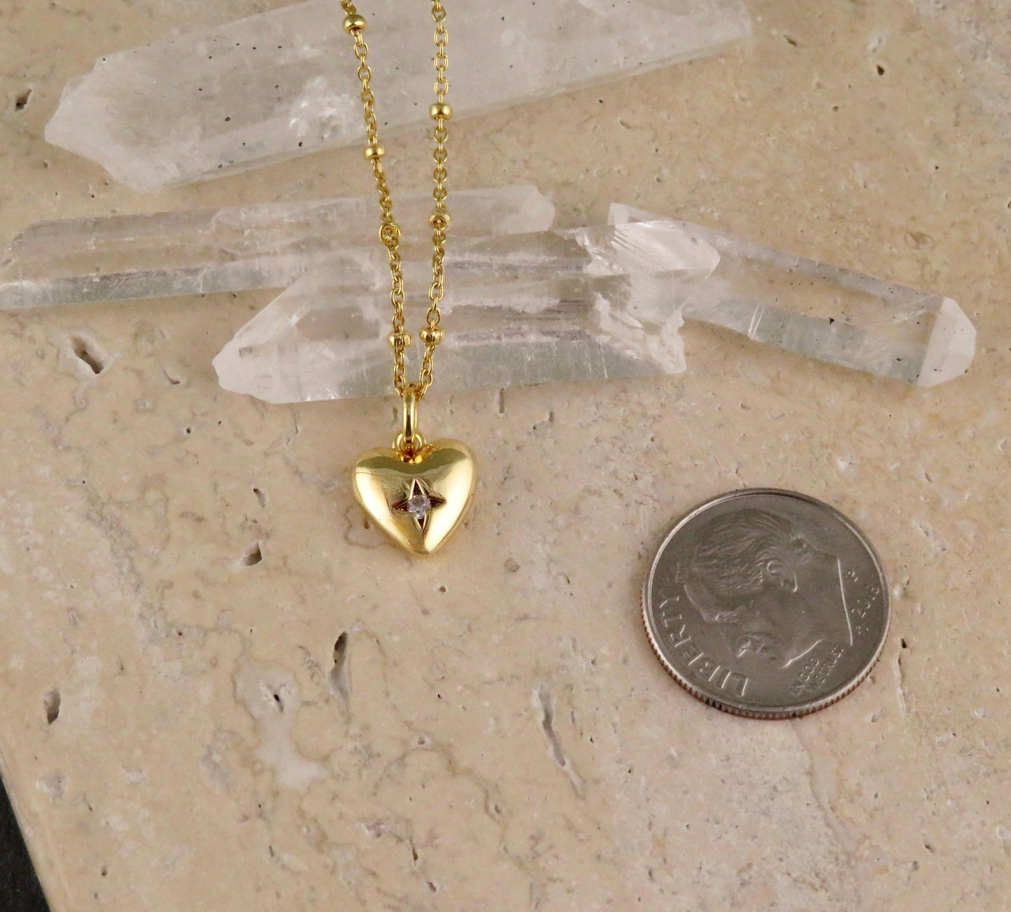 Gold Heart Necklace | Sweet Heart Charm | Gold Minimal Heart | CZ Heart Pendant | Single Heart Necklace Gift