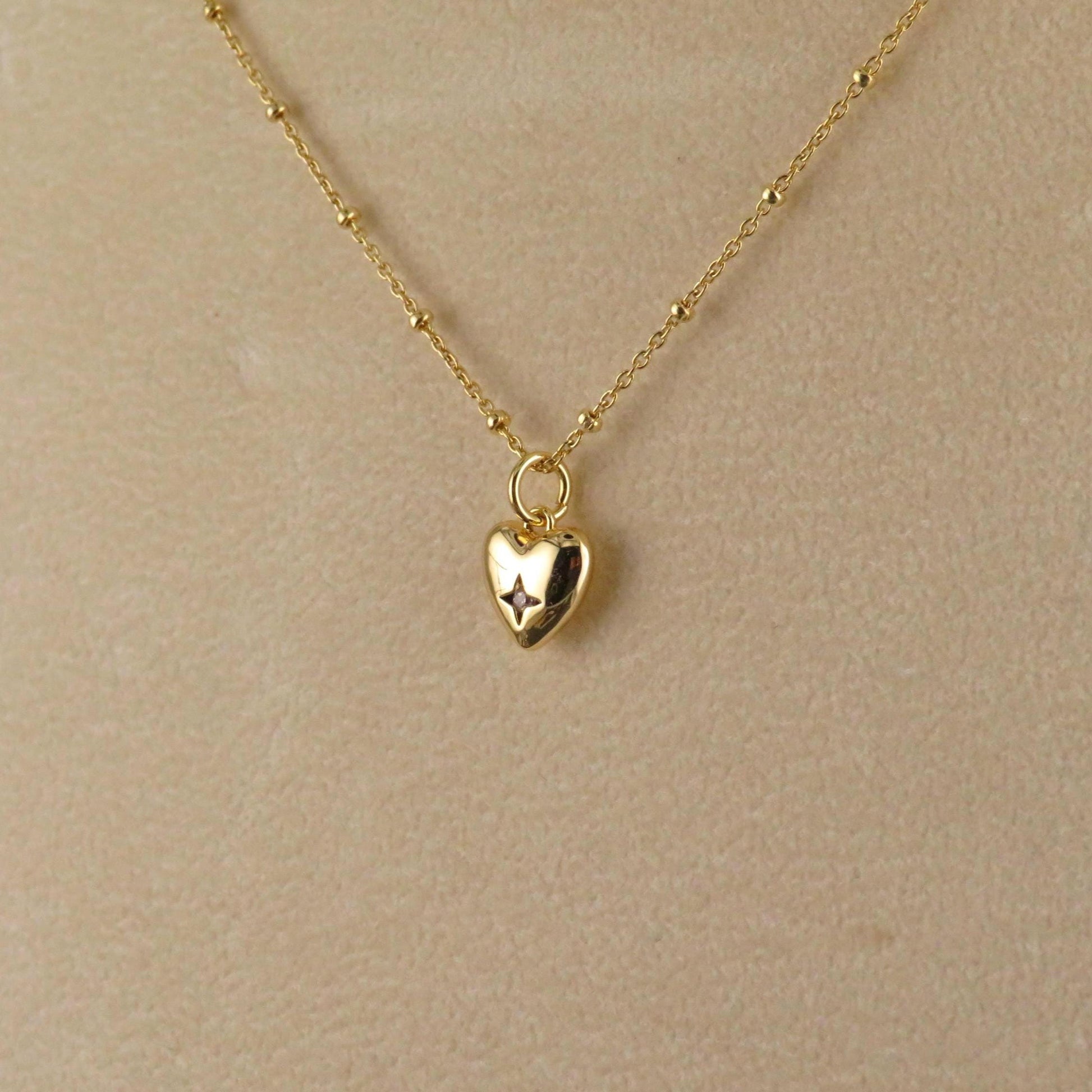 Gold Heart Necklace | Sweet Heart Charm | Gold Minimal Heart | CZ Heart Pendant | Single Heart Necklace Gift