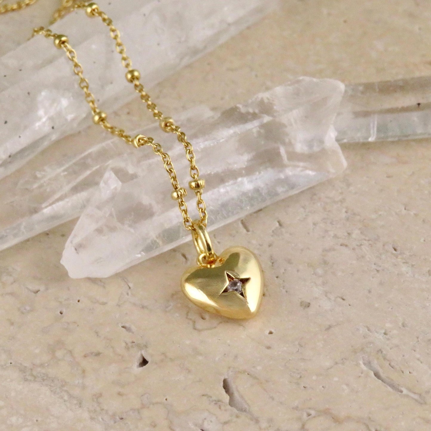 Gold Heart Necklace | Sweet Heart Charm | Gold Minimal Heart | CZ Heart Pendant | Single Heart Necklace Gift