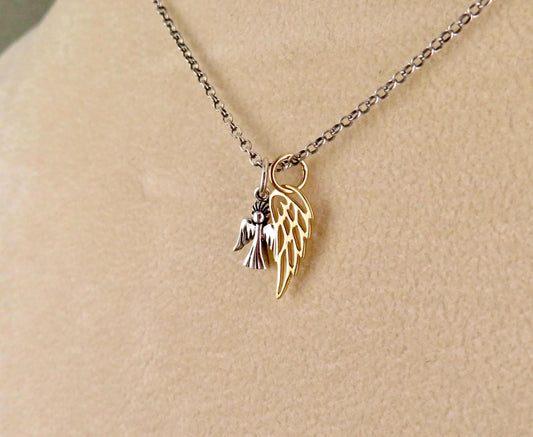 Angel Necklace | Sterling Angel Wing Necklace | Silver Angel Charm | Gold Angel Wing Charm