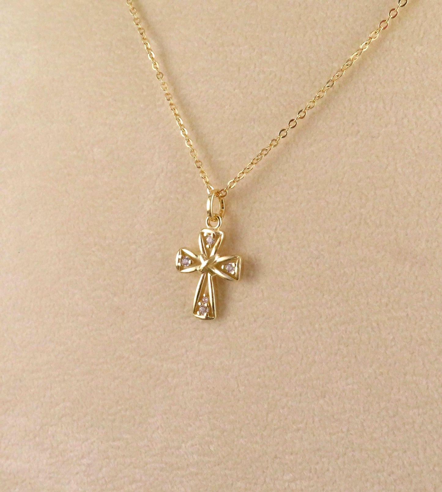 Gold Cross Necklace | Gold Filled Medallion | Open Cross | Fancy Gold Cross Pendant | CZ Cross Charm