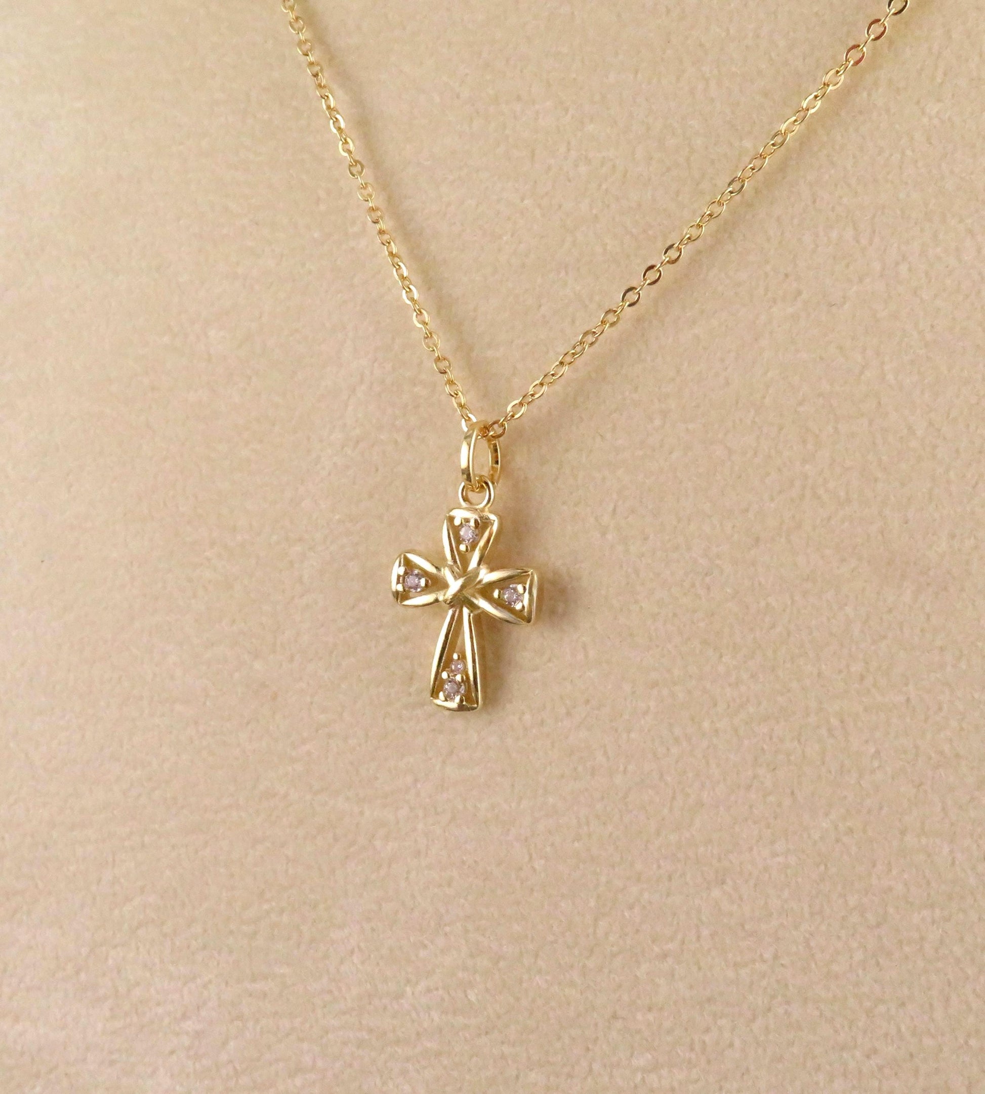 Gold Cross Necklace | Gold Filled Medallion | Open Cross | Fancy Gold Cross Pendant | CZ Cross Charm