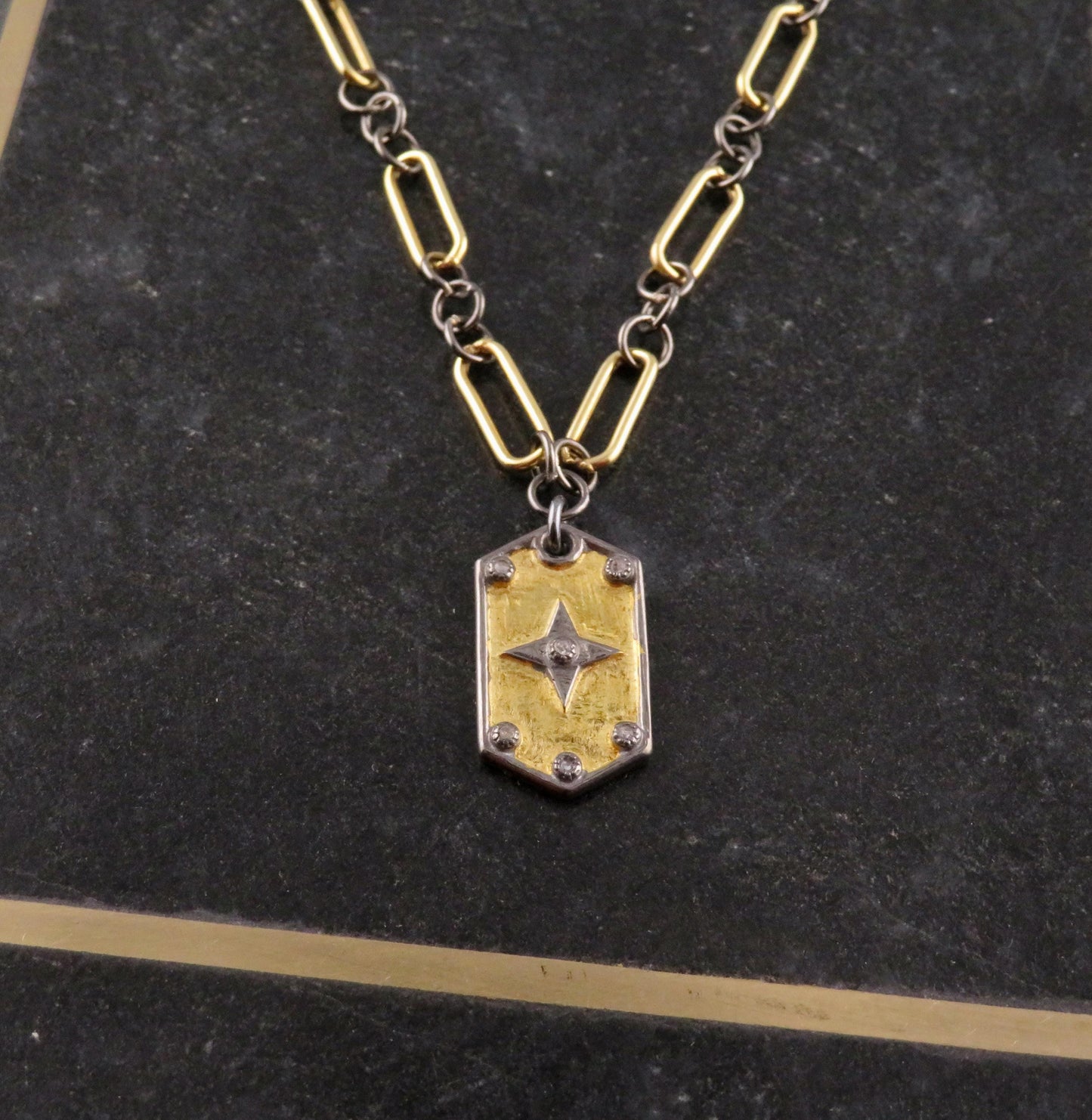 Mixed Metal Medallion | Gold Silver Necklace | Two Tone Tag Necklace | Contrast Pendant