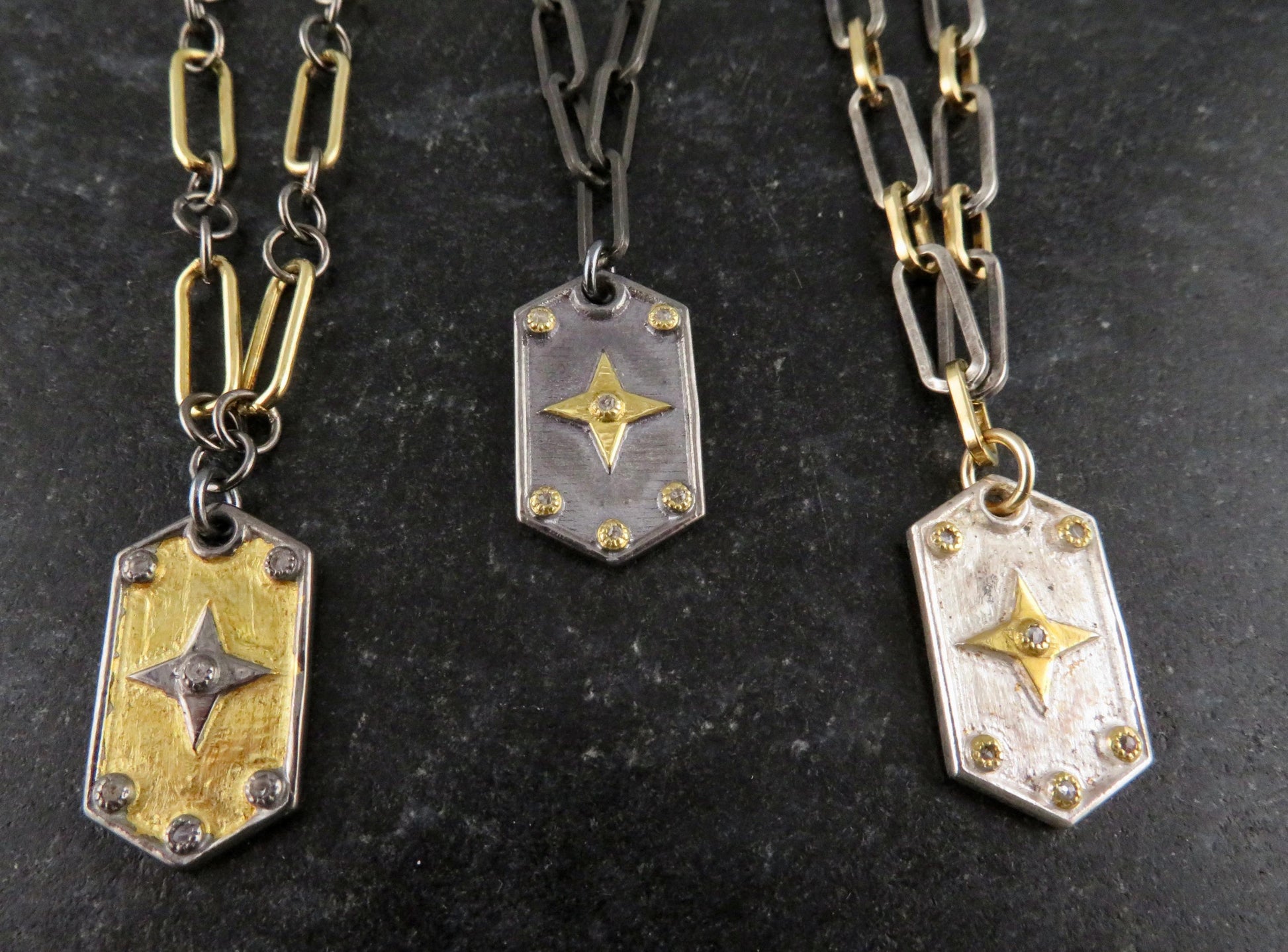 Mixed Metal Medallion | Gold Silver Necklace | Two Tone Tag Necklace | Contrast Pendant