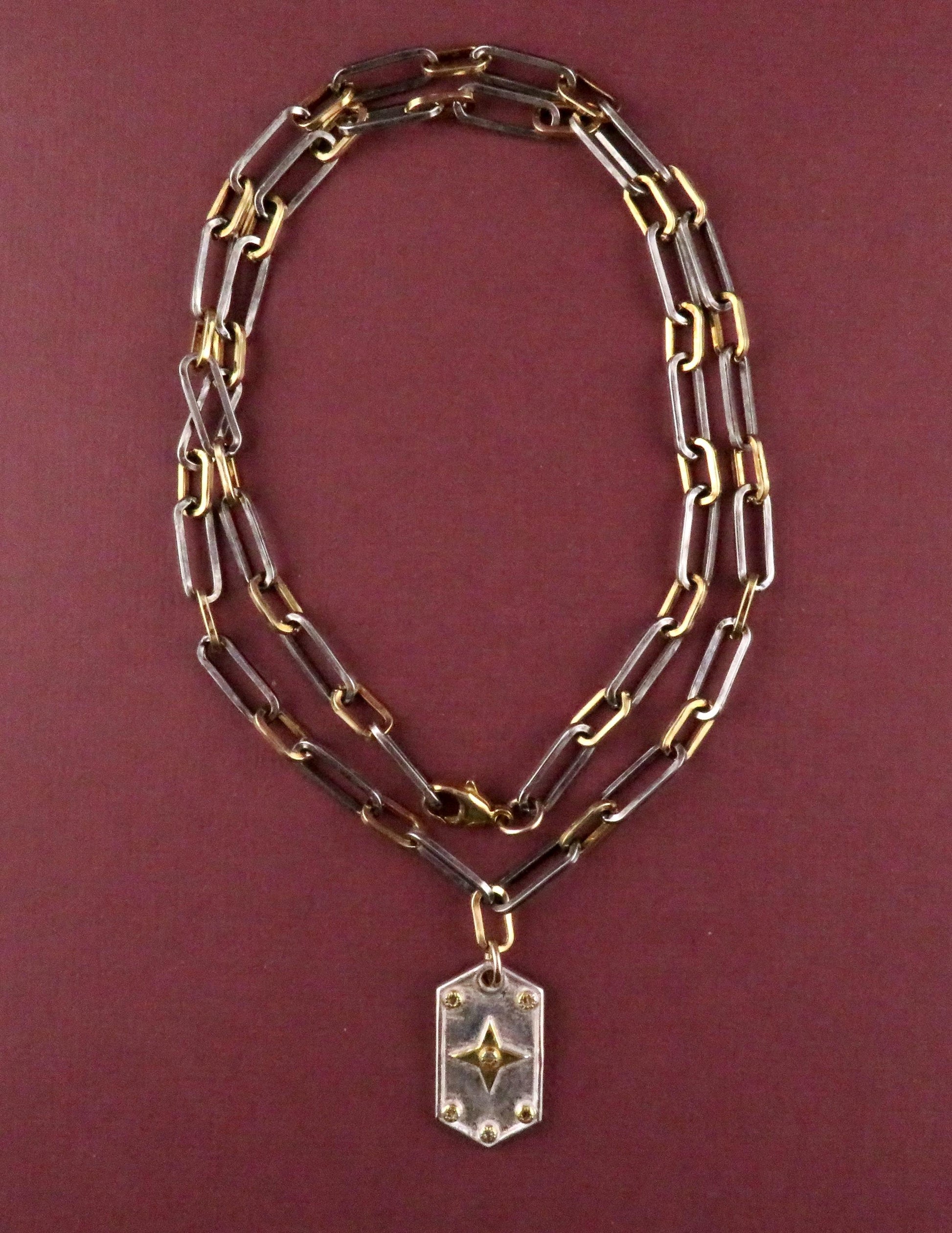 Mixed Metal Medallion | Gold Silver Necklace | Two Tone Tag Necklace | Contrast Pendant