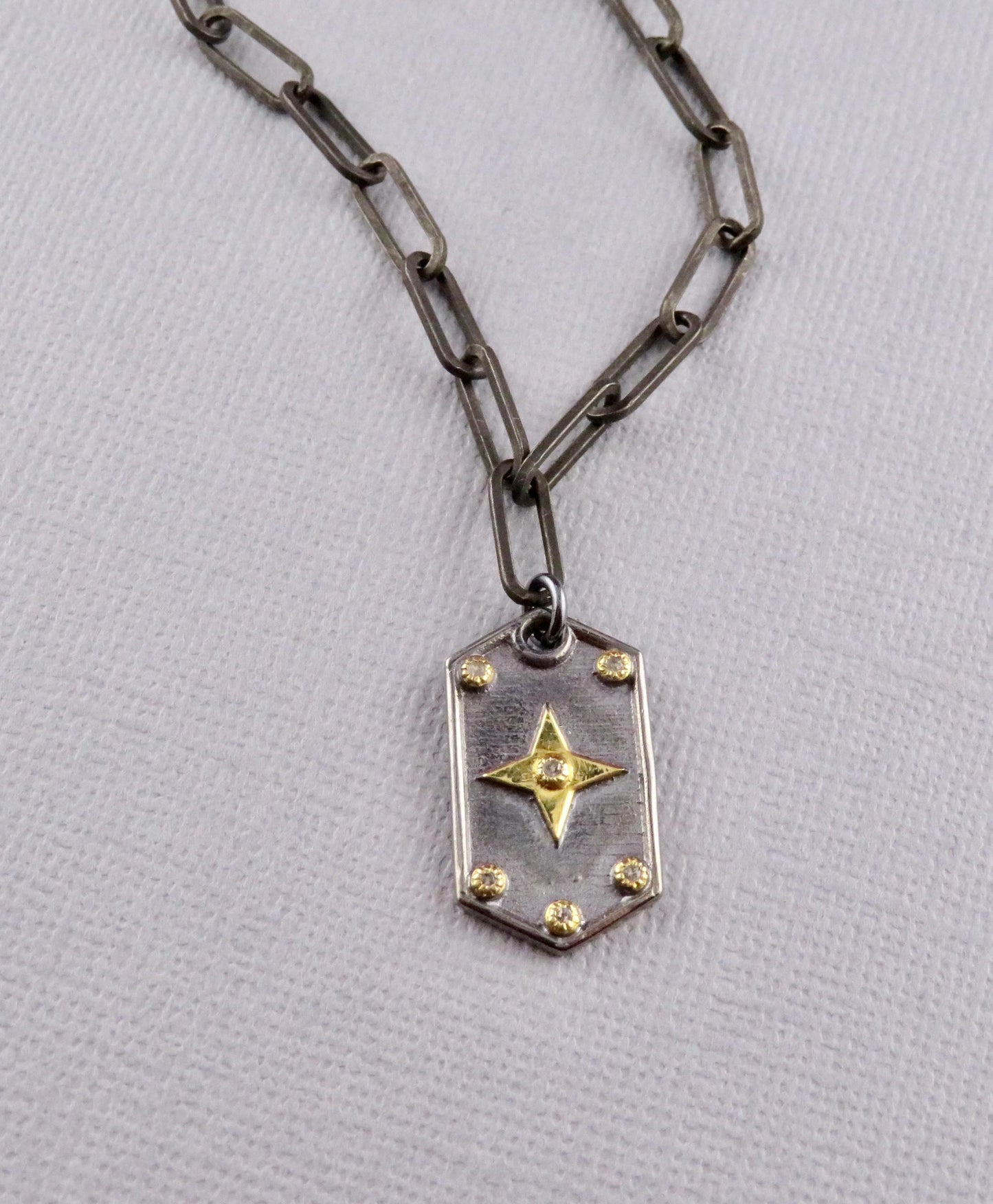 Mixed Metal Medallion | Gold Silver Necklace | Two Tone Tag Necklace | Contrast Pendant