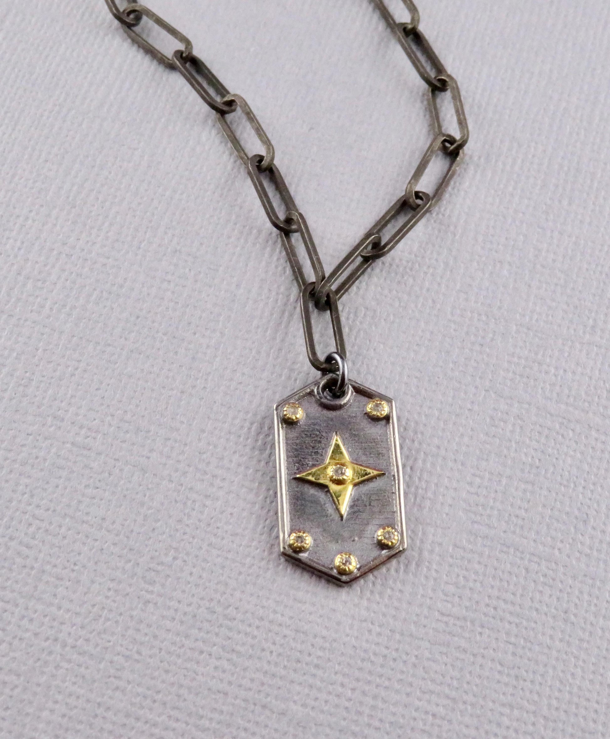 Mixed Metal Medallion | Gold Silver Necklace | Two Tone Tag Necklace | Contrast Pendant