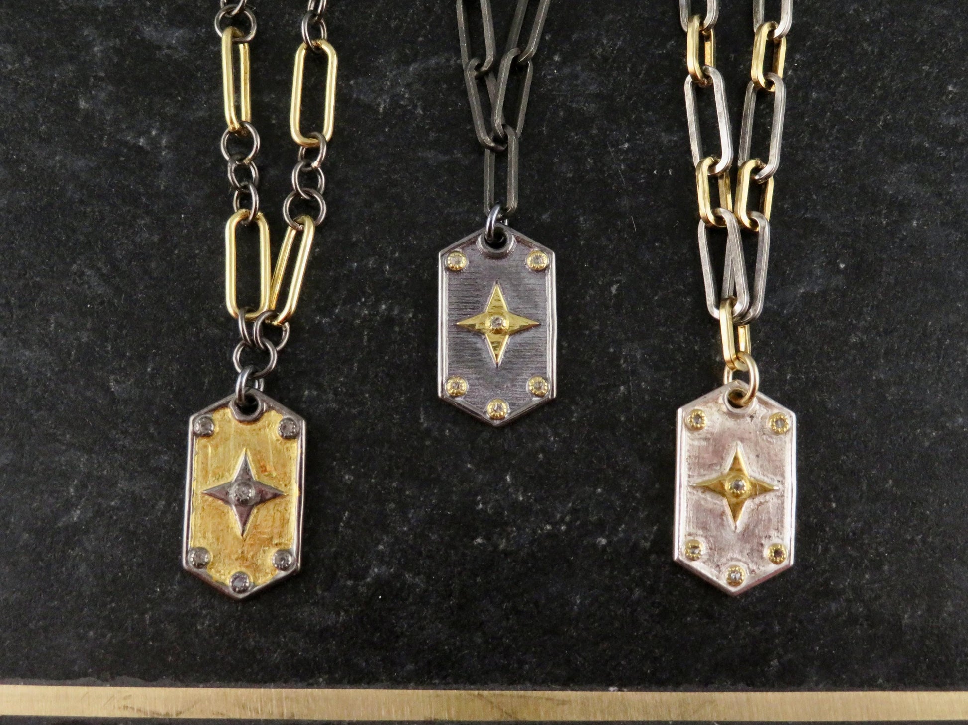 Mixed Metal Medallion | Gold Silver Necklace | Two Tone Tag Necklace | Contrast Pendant