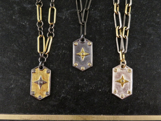 Mixed Metal Medallion | Gold Silver Necklace | Two Tone Tag Necklace | Contrast Pendant
