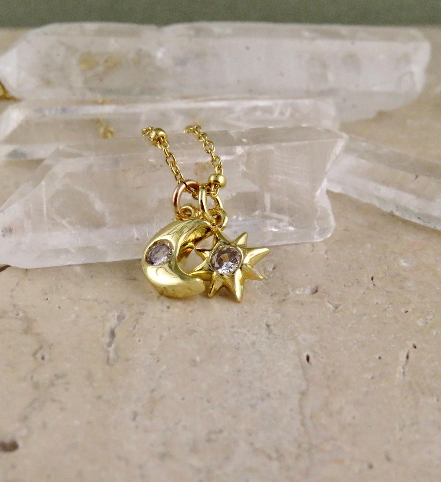 Gold Celestial Necklace| GoldFilled Moon Star Necklace | CZ Moon Star Charms | Delicate Celestial Charm Necklace