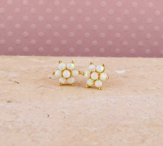 White Opal Flower Earrings