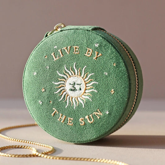 Sun and Moon Embroidered Travel Jewlery Case (Green)
