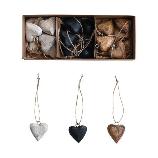 Mango Wood Heart Ornaments - Small